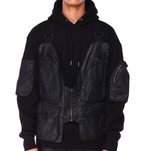 Detachable Denim Vest Heavy Fleece Hoodie